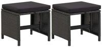 vidaXL Gartenstuhl Gartenhocker mit Kissen 2 Stk. Poly Rattan Schwarz (2 St)