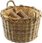 Kobolo Kaminholzkorb Holzkorb rund kubu grey aus Rattan mit Jute