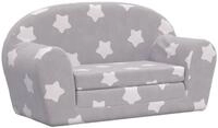 vidaXL Kindersofa, Kinder Schlafsofa 2-Sitzer Hellgrau mit Sternen Weicher Pl&uuml;sch