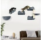 PawHut Katzen-Kletterwand 4 tlg. mit Kaztentreppe, H&auml;ngematte, Sprungplatt,