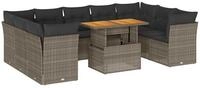 vidaXL Gartenlounge-Set 10-tlg. Garten-Sofagarnitur mit Kissen Grau Poly Rattan,