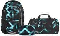 coocazoo Schulranzen Schulrucksack-Set PORTER, Laser Lights 3-teilig (3-teilig),