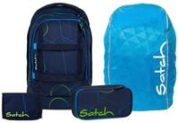Satch Schulranzen Schulrucksack-Set PACK Blue Tech 4-teilig (4-teilig), ergonomisch,