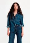 Jeansbluse LEVI'S "TEODORA WESTERN SHIRT", Damen, Gr. S (36), blau (dunkelblau), Web,