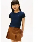 Tommy Hilfiger T-Shirt ESSENTIAL RIB TOP mit Babylock-Kanten und Stickerei unifarben,