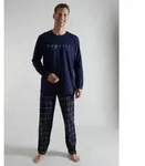 bugatti Pyjama Langarm, Rundhalsausschnitt, mit Logo, kariert, Baumwolle blau 58
