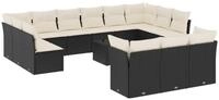 vidaXL Gartenlounge-Set 14-tlg. Garten-Sofagarnitur mit Kissen Schwarz Poly...