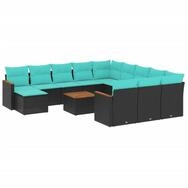 vidaXL Gartenlounge-Set 13-teiliges Gartensofa-Set mit Kissen, schwarzes...
