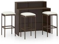 vidaXL Gartenlounge-Set 4-tlg. Gartenbar-Set mit Kissen Braun, (3-tlg)