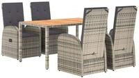 vidaXL Garten-Essgruppe 5-tlg. Garten-Essgruppe mit Kissen Grau Poly Rattan,...