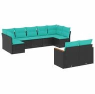 vidaXL Gartenlounge-Set 9-teiliges Gartensofa-Set mit Kissen, schwarzes...