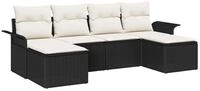 vidaXL Gartenlounge-Set Gartensofa-set mit Speicher 6 pcs Schwarz Poly-Rattan,