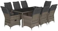 vidaXL Garten-Essgruppe 9-tlg. Garten-Essgruppe mit Kissen Grau Poly Rattan,...