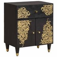 vidaXL Nachttisch Nachttisch mit T&uuml;r Schwarz 50 x 33 x 60 cm Massivholz (1-St)
