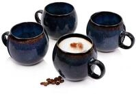 S&Auml;NGER Cappuccinotasse Tokio Cappuccinobecher, 4-tlg., Steingut, Blau Schwarz,