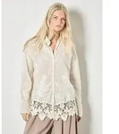 Apricot Spitzenbluse Oversize-Hemd aus Mesh mit Stickerei beige S (36)