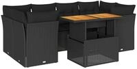 vidaXL Gartenlounge-Set 7-tlg. Garten-Sofagarnitur mit Kissen Schwarz Poly...