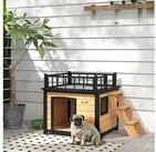 PawHut Hundeh&uuml;tte Hundehaus, Erh&ouml;htes Kleintierhaus mit Treppe, Fenster,
