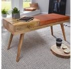 FINEBUY Hockerbank Sitzbank Lederbank Holz massiv Flurbank Stauraum Polsterbank...