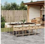 vidaXL Essgruppe, 9-tlg. Garten-Essgruppe mit Kissen Beige Poly Rattan