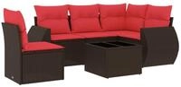 vidaXL Gartenlounge-Set 6-teiliges Gartensofa-Set mit Kissen, braun, Polyrattan,