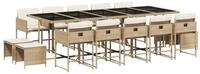 vidaXL Garten-Essgruppe 15-tlg. Garten-Essgruppe mit Kissen Beige Poly Rattan,