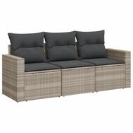 vidaXL Gartenlounge-Set 3-tlg. Garten-Sofagarnitur mit Kissen Hellgrau Poly...