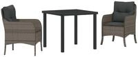 vidaXL Gartenlounge-Set Garten Essgruppe mit Kissen 3 pcs Grau Poly-Rattan,...