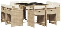 vidaXL Garten-Essgruppe 9-tlg. Garten-Essgruppe mit Kissen Beige Poly Rattan,...