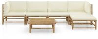 vidaXL Gartenlounge-Set, 6-tlg. Lounge Set mit Cremewei&szlig;en Kissen Bambus