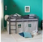 Homestyle4u Hochbett 90x200 cm Wei&szlig; mit Vorhang Sterne Grau f&uuml;r 1 Kind Holz...