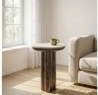FINEBUY Beistelltisch FB116658 36cm mit Marmor Platte wei&szlig; Wohnzimmertisch