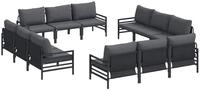 vidaXL Gartenlounge-Set Gartensofa-set mit Kissen 12 pcs Schwarz Stahl, (12-tlg)