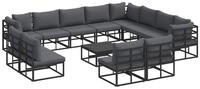 vidaXL Gartenlounge-Set Gartensofa-set mit Kissen 13 pcs Schwarz Aluminium,...