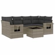 vidaXL Gartenlounge-Set 7-tlg. Garten-Sofagarnitur mit Kissen Grau Poly Rattan,