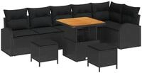 vidaXL Gartenlounge-Set Gartensofa-set mit Kissen 9 pcs Schwarz Poly-Rattan,...