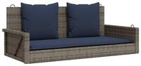 vidaXL Gartenbank Schaukelbank mit Kissen Grau 119x56x48 cm Poly Rattan