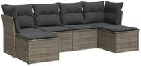 vidaXL Gartenlounge-Set 6-tlg. Garten-Sofagarnitur mit Kissen Grau Poly Rattan,