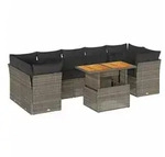 vidaXL Gartenlounge-Set 8-tlg. Garten-Sofagarnitur mit Kissen Grau Poly Rattan,