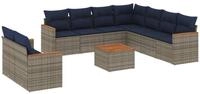 vidaXL Gartenlounge-Set 10-teiliges Gartensofa-Set mit Kissen, grau, Polyrattan,