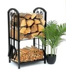 DanDiBo Kaminholzregal Metall Schwarz 72 cm mit Kaminbesteck Kaminholzst&auml;nder