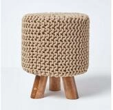 Homescapes Fu&szlig;hocker Gestrickter Fu&szlig;hocker, 42 cm hoch, cremewei&szlig;