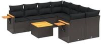 vidaXL Gartenlounge-Set 9-tlg. Garten-Sofagarnitur mit Kissen Schwarz Poly...