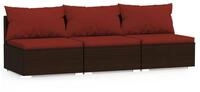 vidaXL Garten-Essgruppe, 3-Sitzer-Sofa mit Kissen Braun Poly Rattan