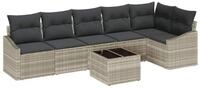 vidaXL Gartenlounge-Set Sofa Set mit Kissen 7 pcs Hellgrau Poly Rattan, (7-tlg)