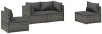 vidaXL Gartenlounge-Set 4-tlg. Garten-Lounge-Set mit Kissen Poly Rattan Grau,...