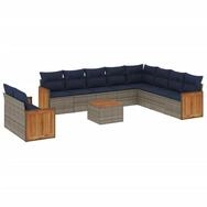 vidaXL Gartenlounge-Set 11-teiliges Gartensofa-Set mit Kissen, grau, Polyrattan,