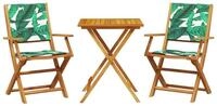 vidaXL Gartenlounge-Set 3-tlg. Bistro-Set Blattmuster Stoff und Massivholz,...