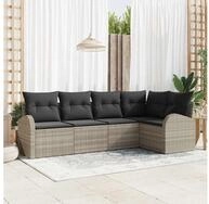 vidaXL Gartensofa, Gartensofa-set mit Kissen 5 pcs Hellgrau Poly-Rattan