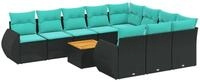 vidaXL Gartenlounge-Set 11-teiliges Gartensofa-Set mit Kissen, schwarzes...